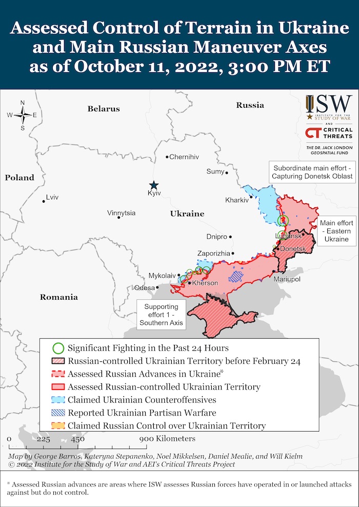 Situation in Ukraine. October 11, 2022. Source: ISW. ~