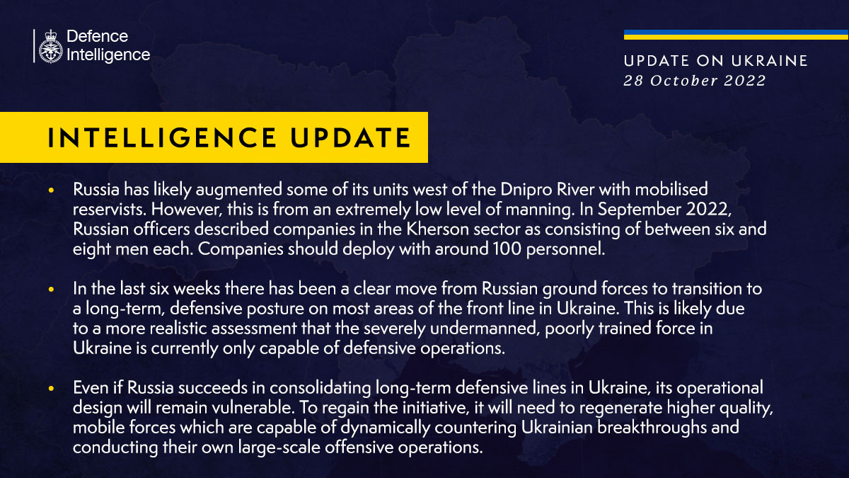 Russia transitions to a long term defensive posture on most areas of the front line in Ukraine – British Intel