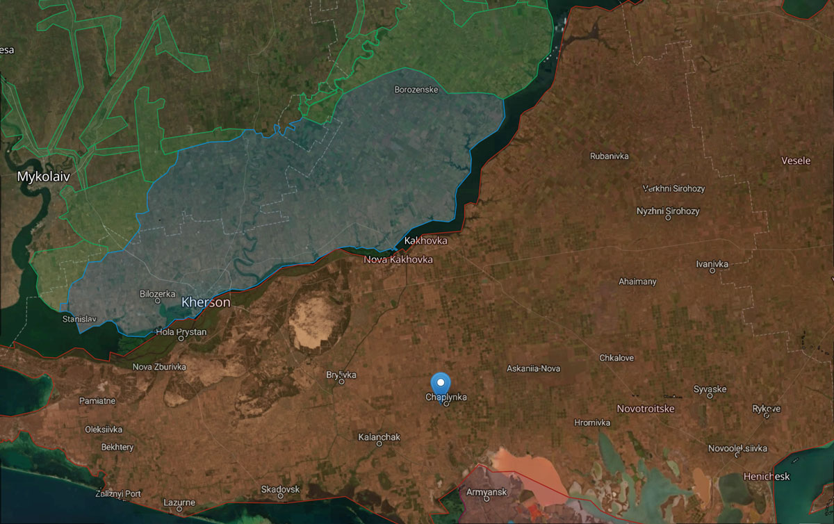 Explosions reported at Russian occupied Chaplynka, Kherson Oblast, in airfield area – media