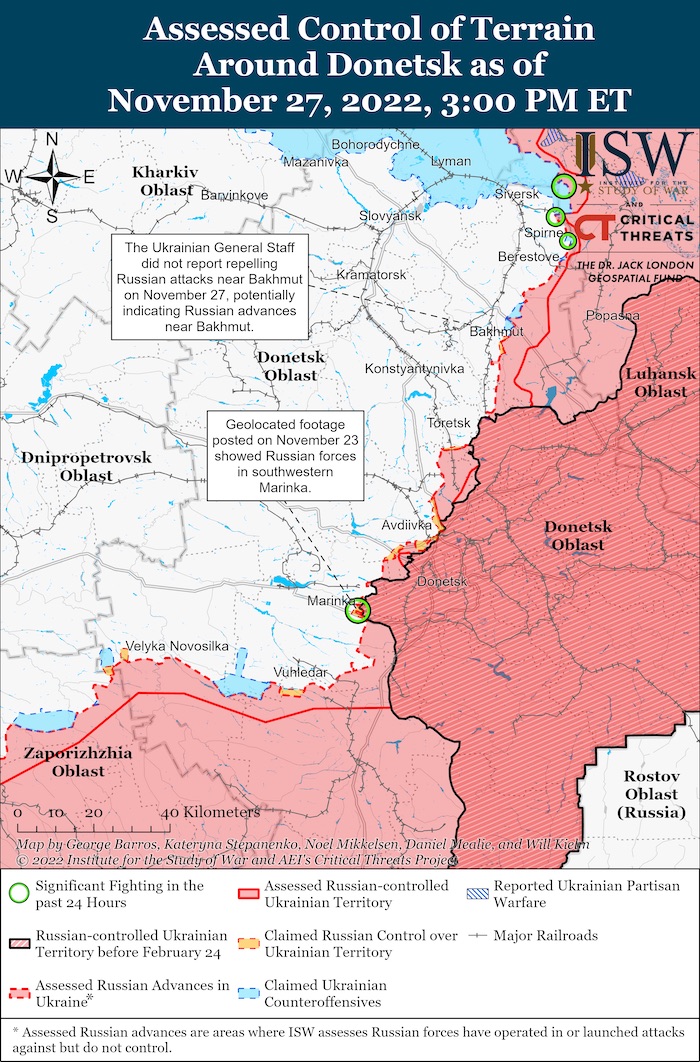 Donetsk Battle Map. November 27, 2022. Source: ISW. ~