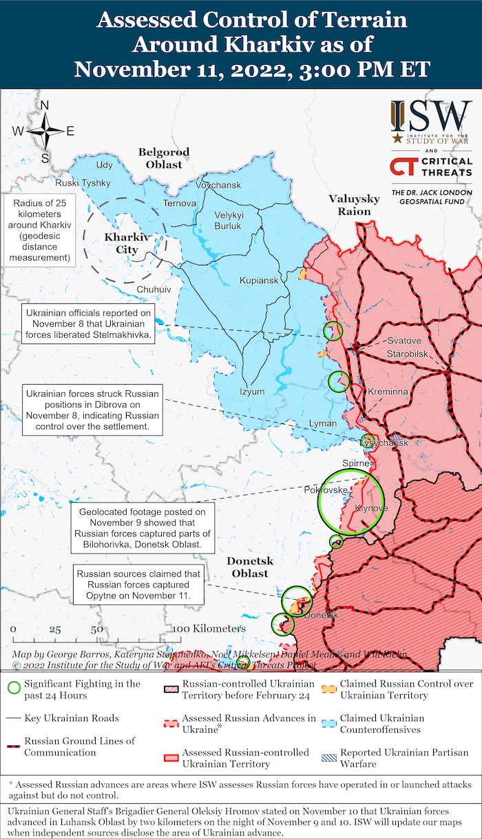 Kharkiv Battle Map. November 11, 2022. Source: ISW. ~
