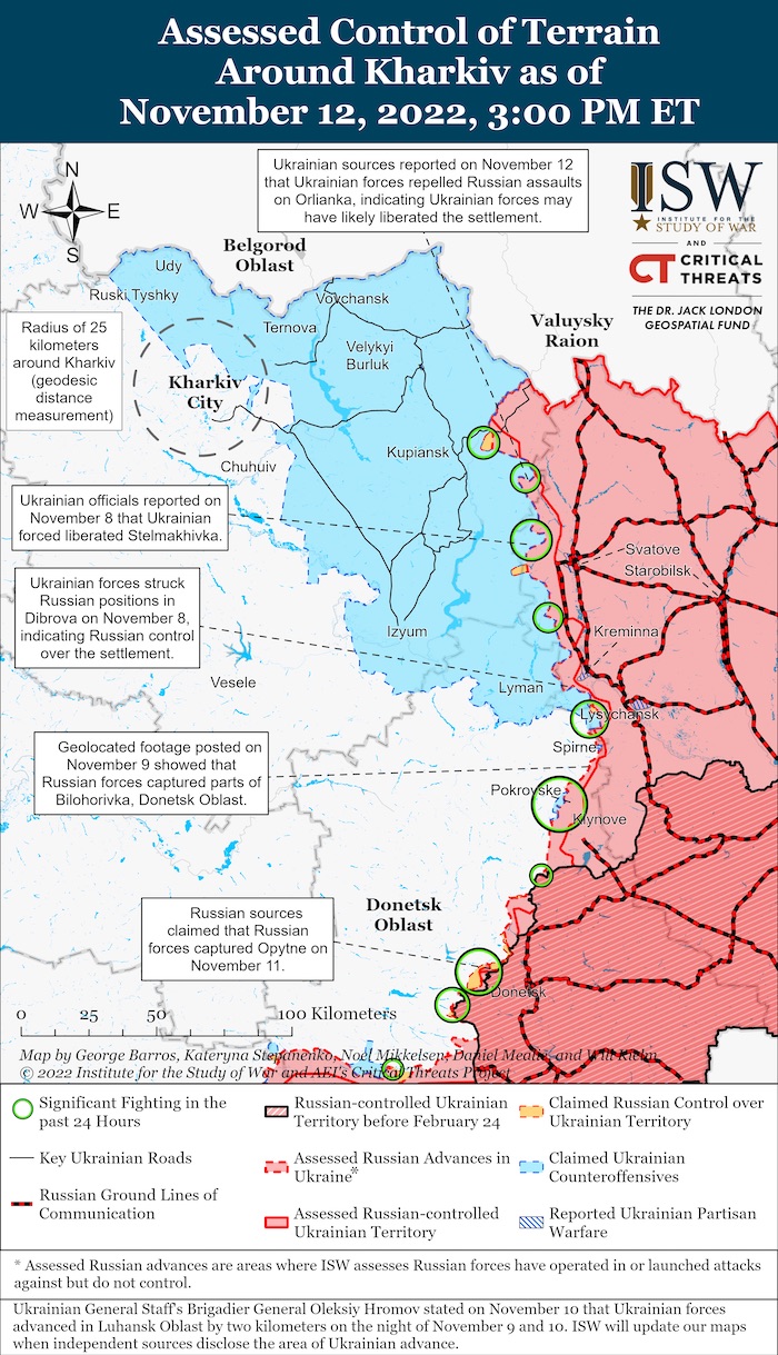 Kharkiv Battle Map. November 12, 2022. Source: ISW. ~