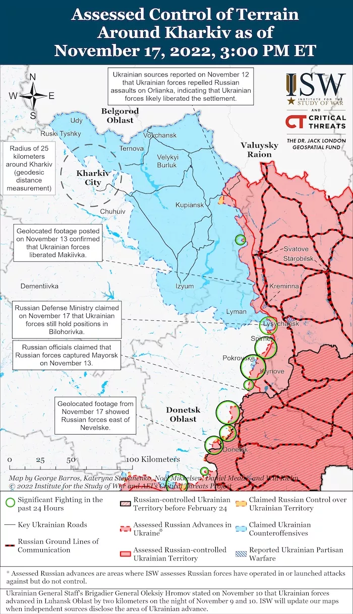 Kharkiv Battle Map. November 17, 2022. Source ISW. ~
