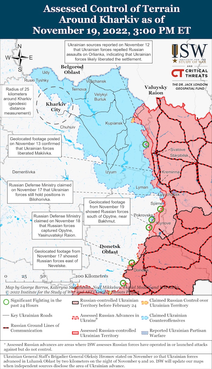 Kharkiv Battle Map. November 19, 2022. Source: ISW. ~