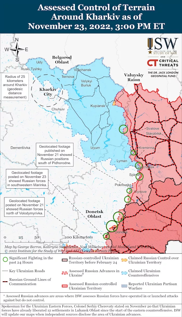 Kharkiv Battle Map. November 23, 2022. Source: ISW. ~