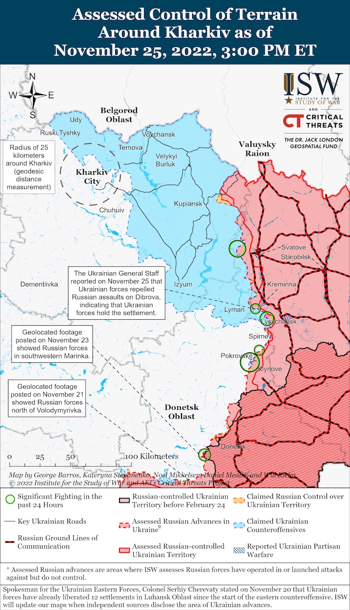 Kharkiv Battle Map. November 25, 2022. Source: ISW. ~