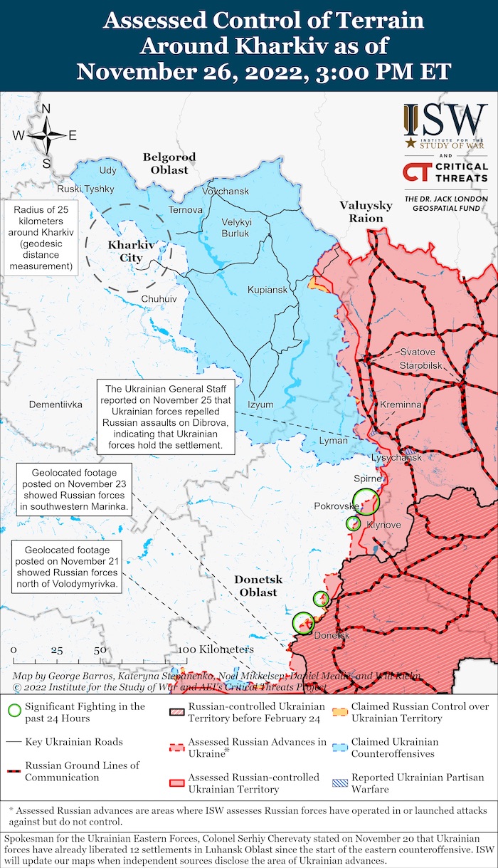 Kharkiv Battle Map. November 26, 2022. Source: ISW. ~