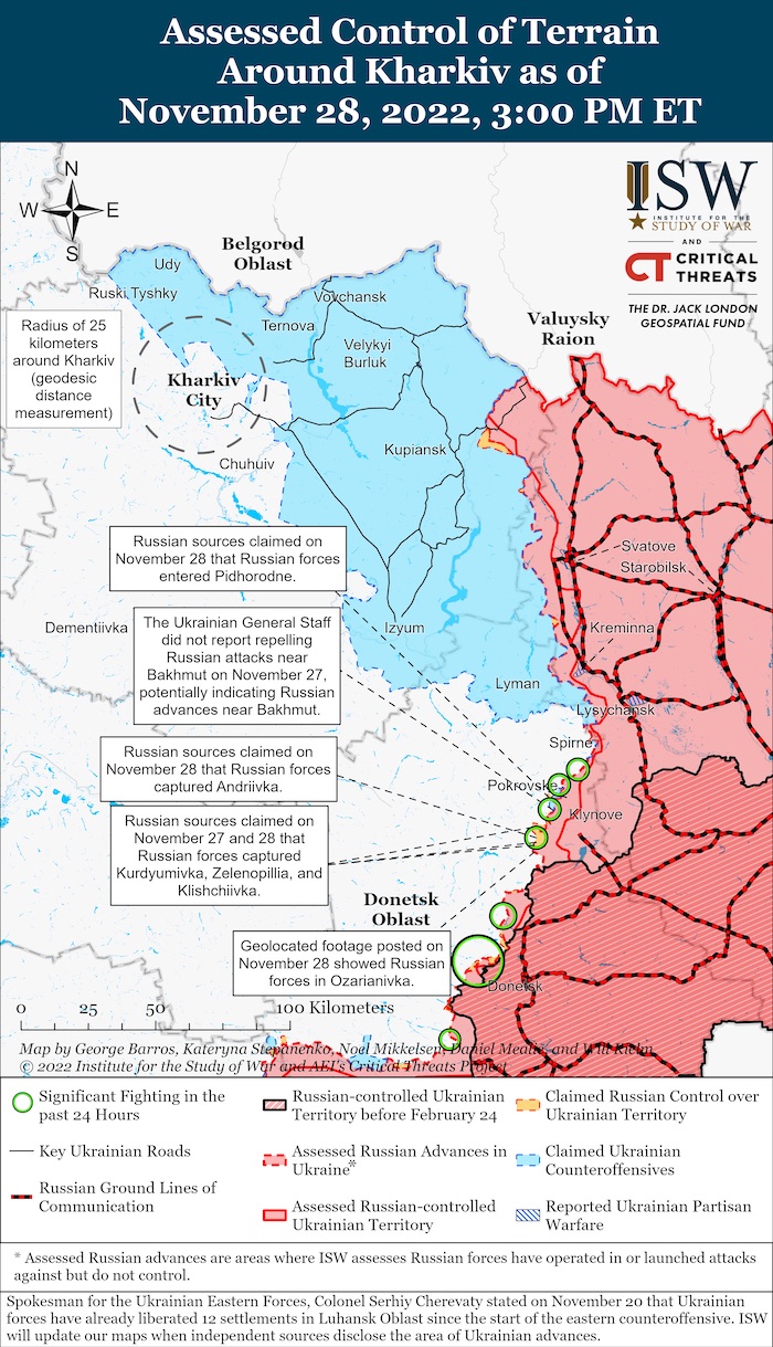 Kharkiv Battle Map. November 28, 2022. Source ISW ~