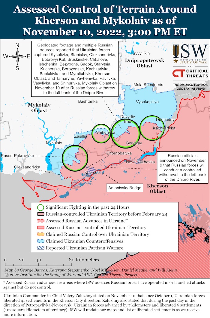 Kherson-Mykolaiv Battle Map. November 10, 2022. Source: ISW. ~
