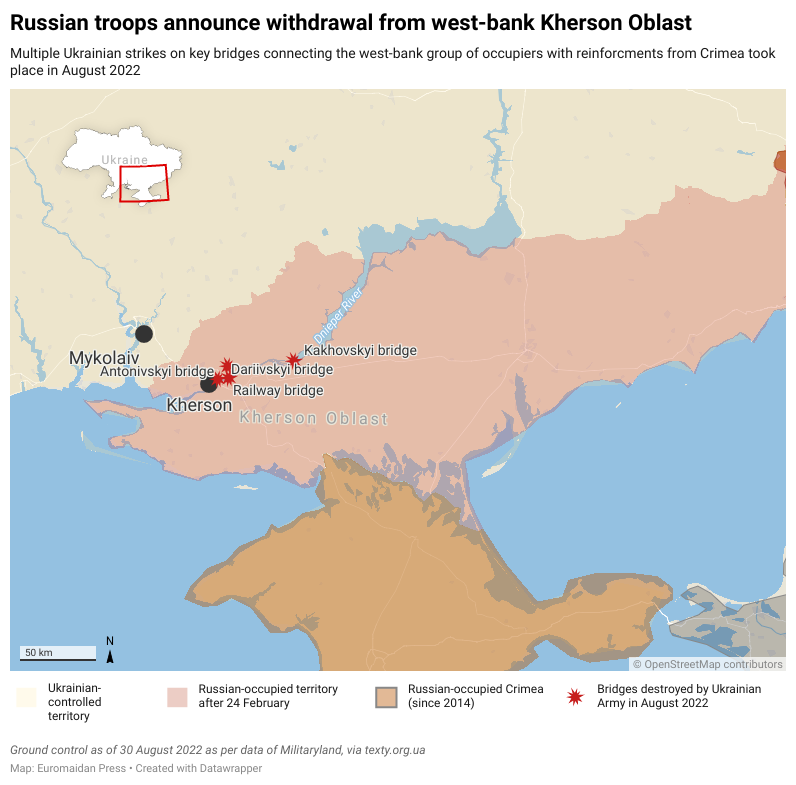 Russia announces troop withdrawal from western-bank Kherson Oblast ~~
