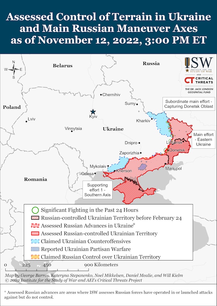 Situation in Ukraine. November 12, 2022. Source: ISW. ~
