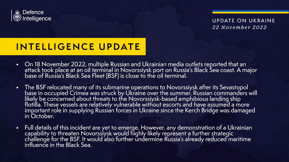 Attack on Russia’s Novorossiysk oil depot near naval base shows Black Sea Fleet’s vulnerability – British Intelligence