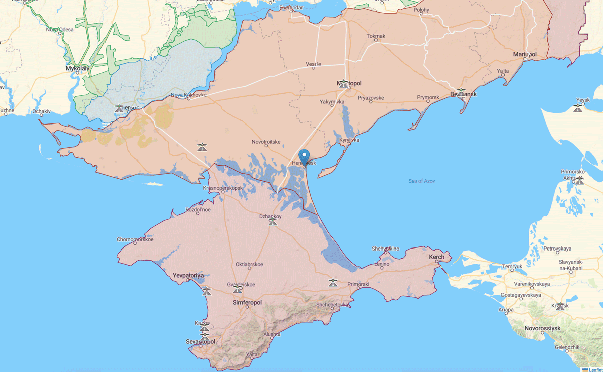 Ukraine’s south. The Russian occupied area is marked red. Map: DeepState ~