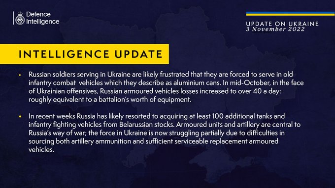 Russian armoured vehicles losses increased to over 40 a day – British Intelligence