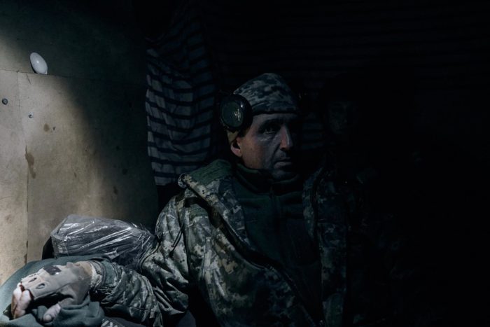 Ukrainian soldier in dugout