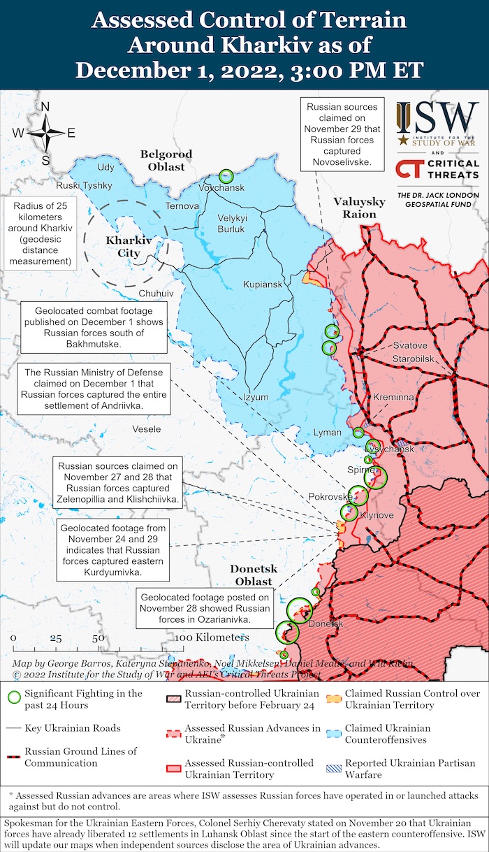 Kharkiv Battle Map. December 1, 2022. Source: ISW. ~
