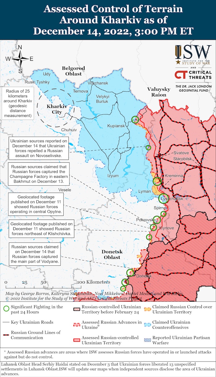 Kharkiv Battle Map. December 14, 2022. Source: ISW. ~