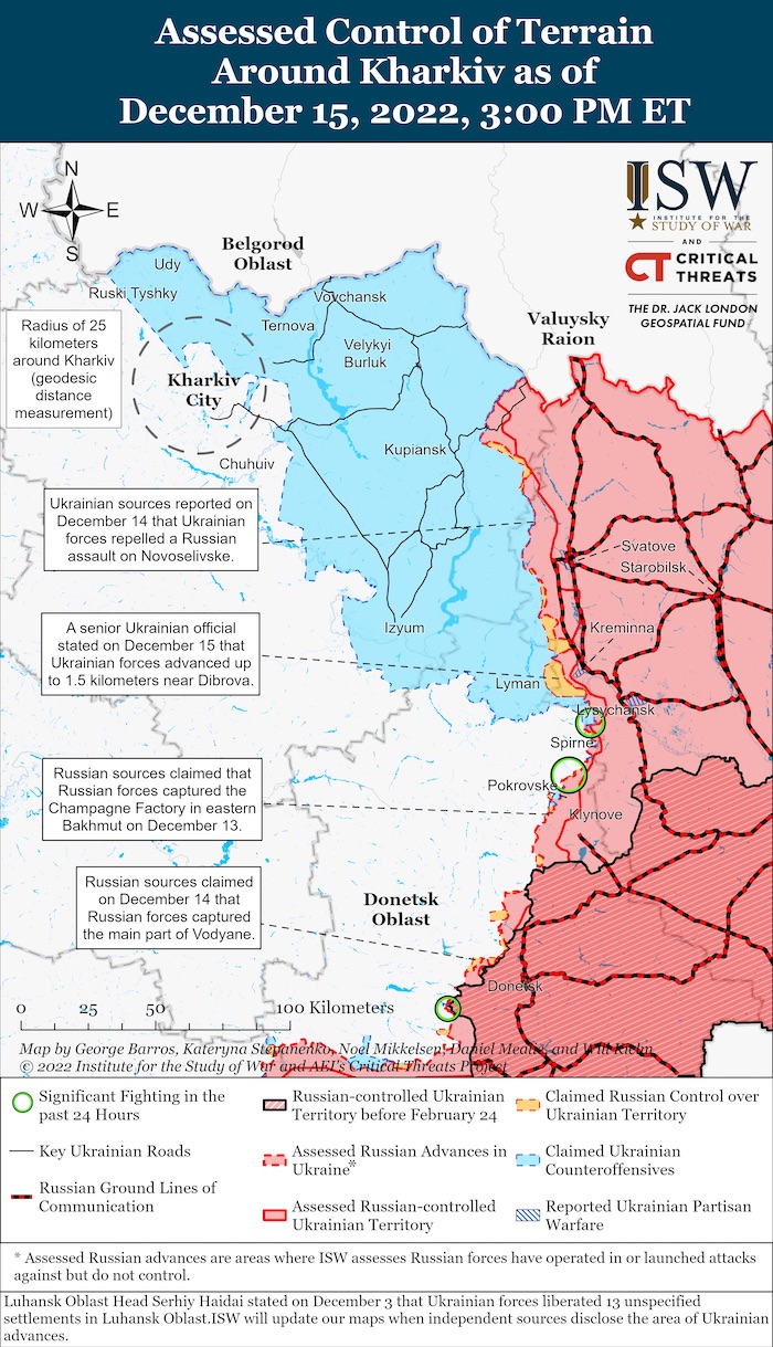 Kharkiv Battle Map. December 15, 2022. Source: ISW. ~