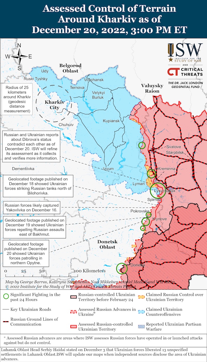 Kharkiv Battle Map. December 20, 2022. Source: ISW. ~
