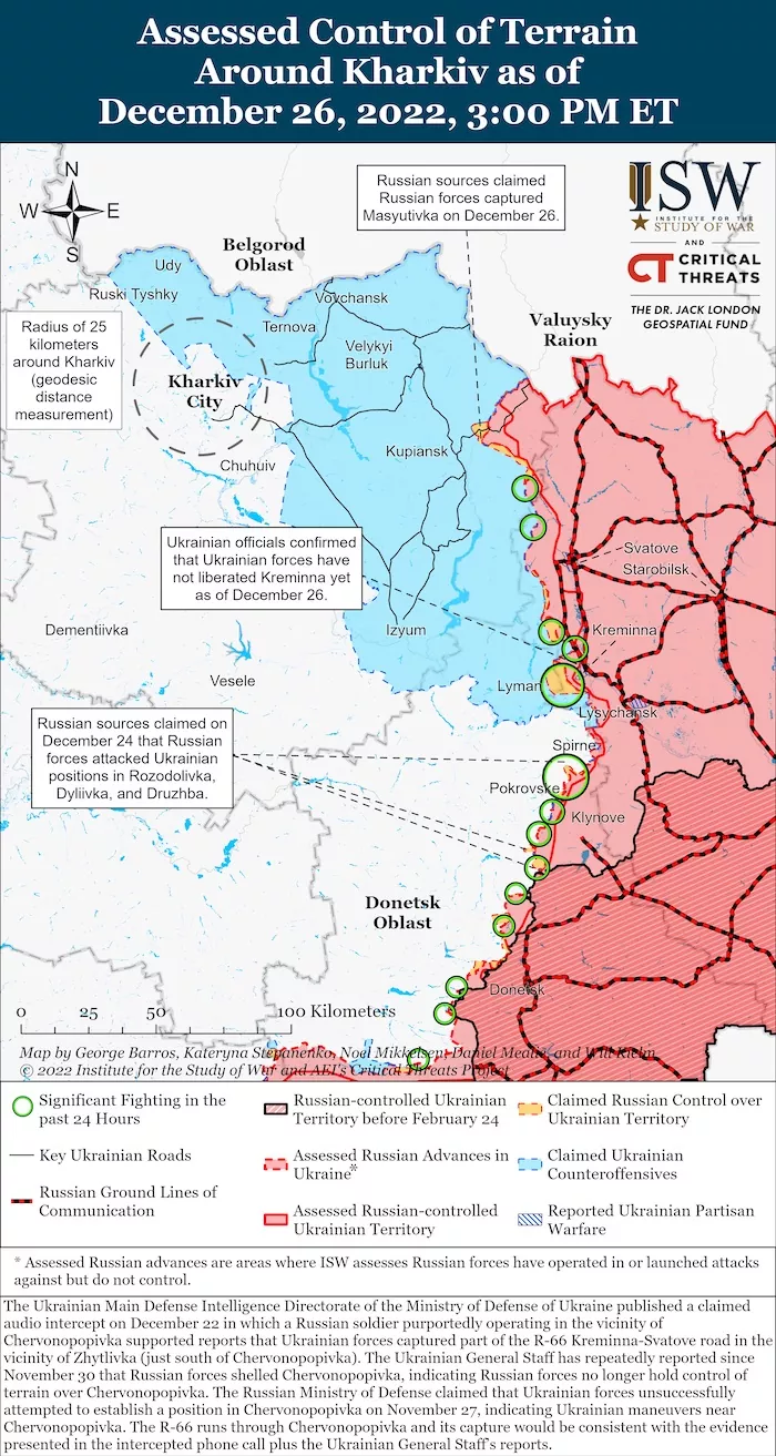 Kharkiv Battle Map. December 26, 2022. Source: ISW. ~