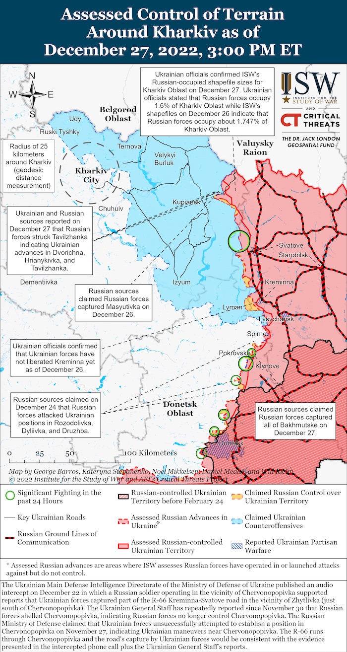 Kharkiv Battle Map. December 27, 2022. Source: ISW. ~
