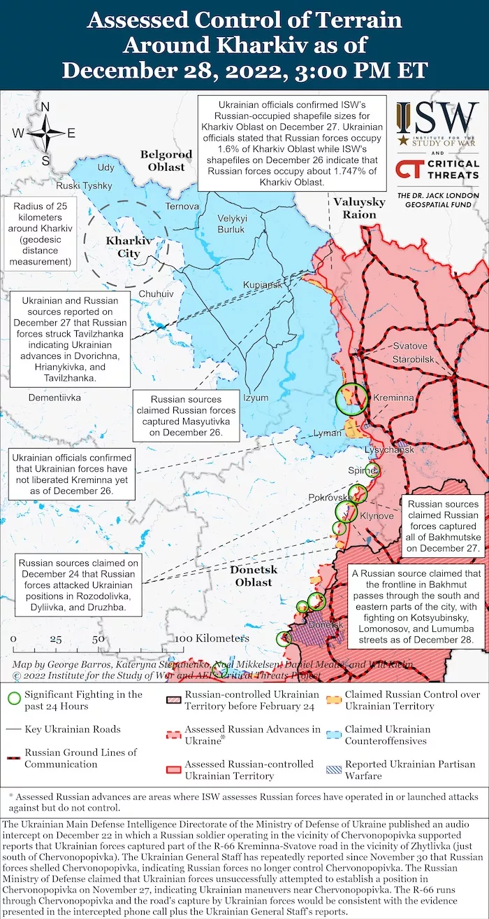 Kharkiv Battle Map. December 28, 2022. Source: ISW. ~