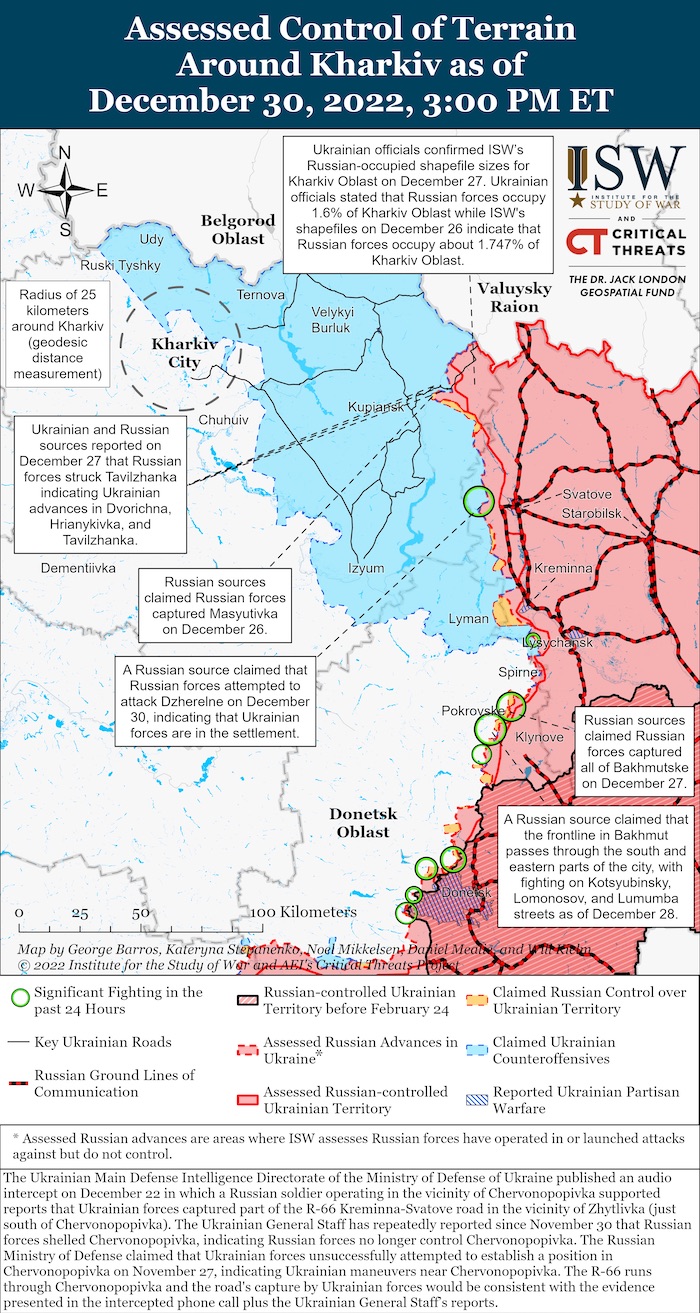 Kharkiv Battle Map. December 30, 2022. Source: ISW. ~