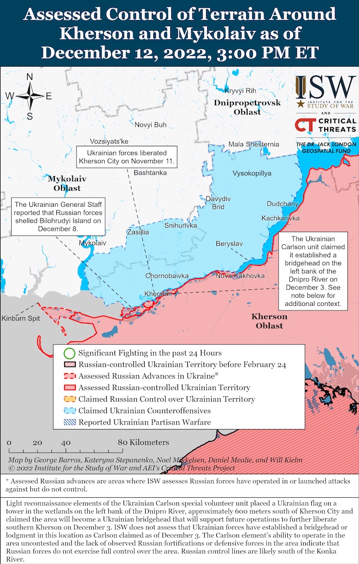 Kherson-Mykolaiv Battle Map. December 12, 2022. Source: ISW. ~