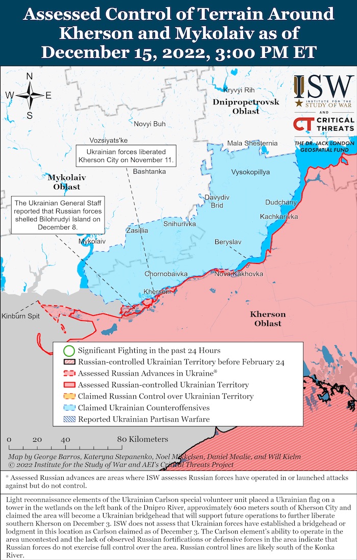 Kherson-Mykolaiv Battle Map. December 15, 2022. Source: ISW. ~