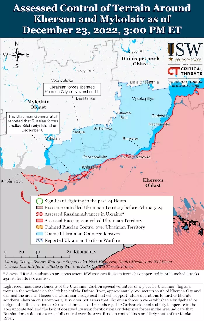 Kherson-Mykolaiv Battle Map. December 23, 2022. Source: ISW. ~