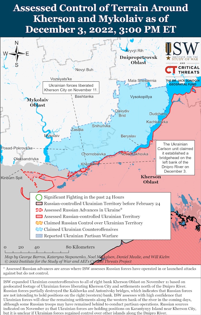 Kherson-Mykolaiv Battle Map. December 3, 2022. Source: ISW. ~
