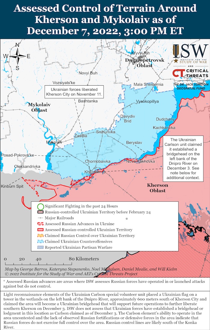 Kherson-Mykolaiv Battle Map. December 7, 2022. Source: ISW. ~