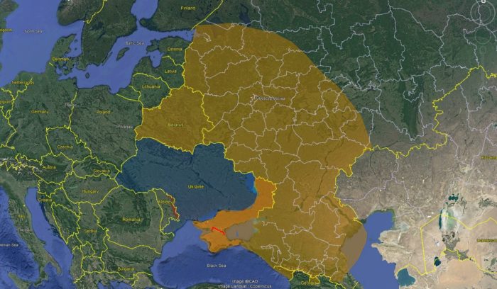 The 1000-km operating range a Ukrainian combat drone being developed by Ukrainian state weapons concern Ukroboronprom. Map by the German OSINT journalist Tendar/Twitter ~