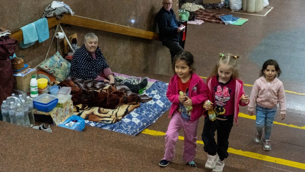 Ukraine bomb shelter Kyiv kids