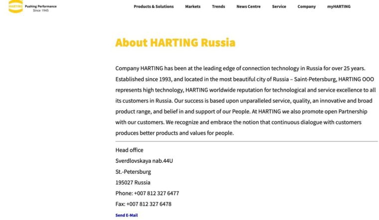harting company retains russian office