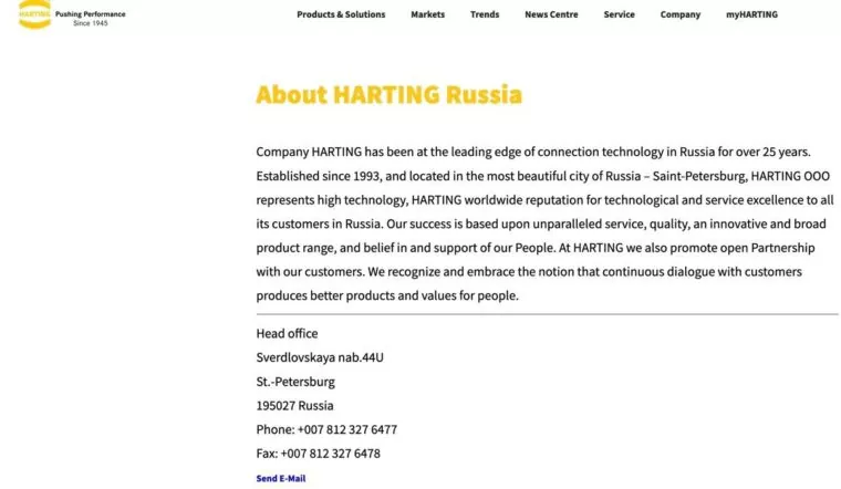 harting company retains russian office