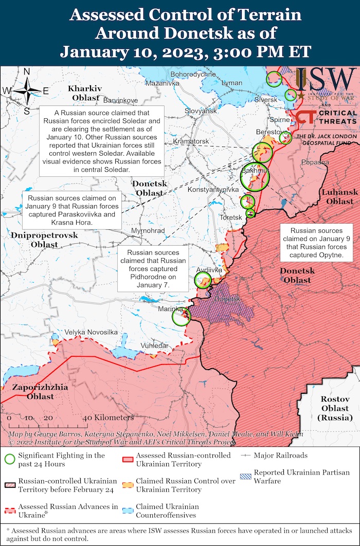 Donetsk Battle Map. January 10, 2023. Source: ISW. ~