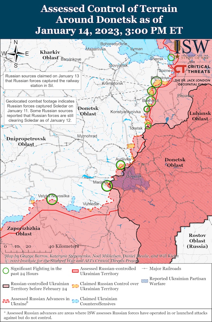 Donetsk Battle Map. January 14, 2023. Source: ISW. ~