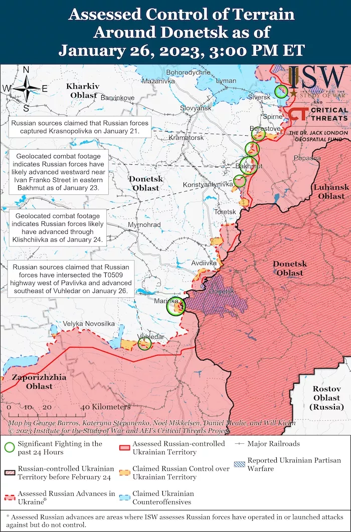 Donetsk Battle Map. January 26, 2023. Source: ISW. ~