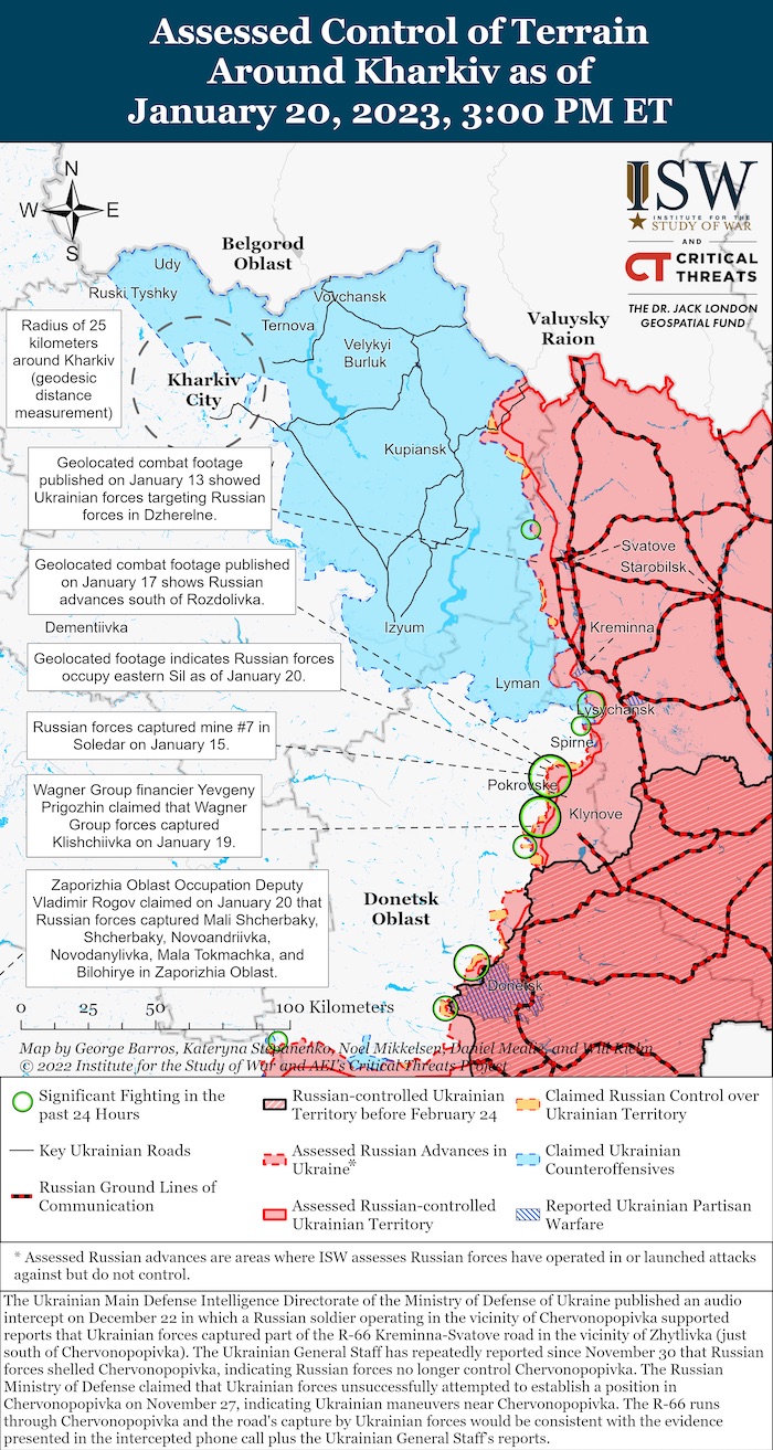 Kharkiv Battle Map. January 20, 2023. Situation: ISW. ~