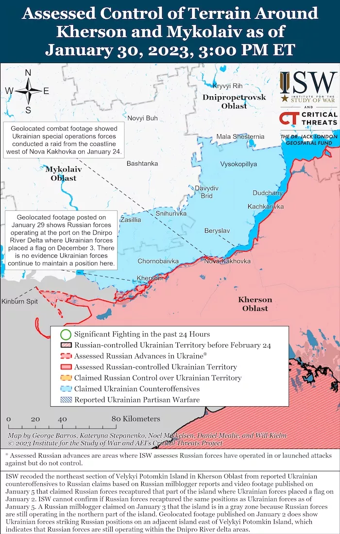 Kherson-Mykolaiv Battle Map Draft. January 30, 2023. Source: ISW. ~