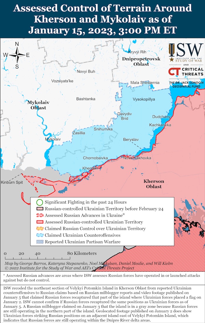 Kherson-Mykolaiv Battle Map. January 15, 2023. Source: ISW. ~