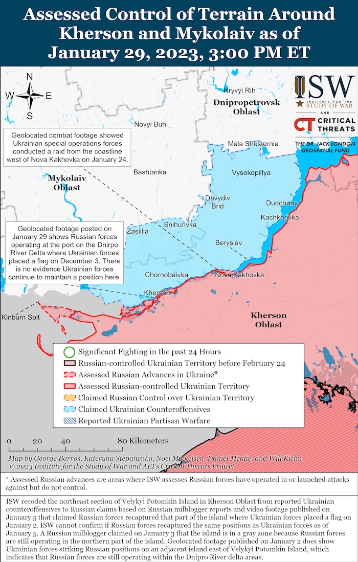 Kherson-Mykolaiv Battle Map. January 29, 2023. Source: ISW. ~