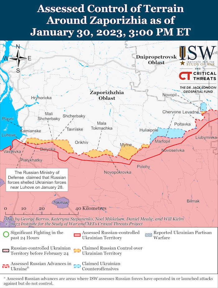 Zaporizhzhia Battle Map. January 30, 2023. Source: ISW. ~
