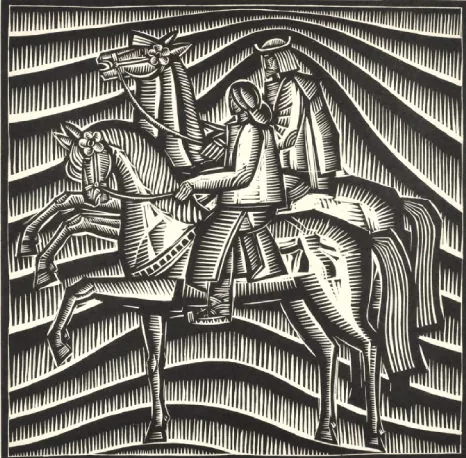 The artist is Anatolii Oitsiis. “On Horseback”. 1969. Paper, linocut From the collection of the Kherson Art Museum ~