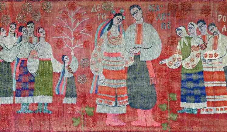 Tapestry “Where did you grow, viburnum?” by Oleksandra Prokopenko. 1968. Wool, linen, hand weaving. From the collection of the Kherson Art Museum ~