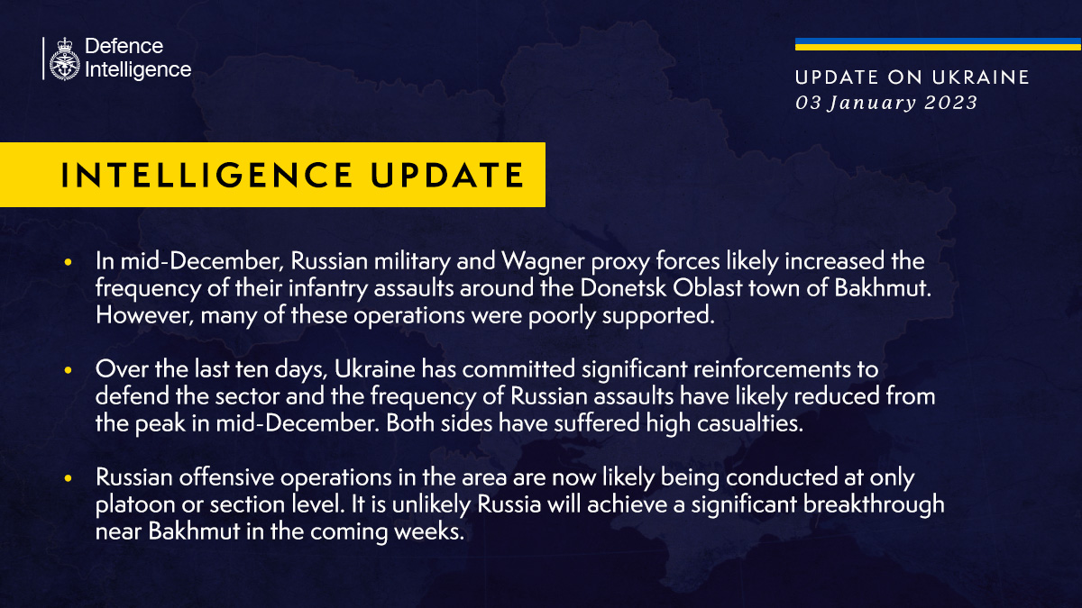 Russia unlikely to achieve significant breakthrough near Bakhmut in coming weeks – British intel