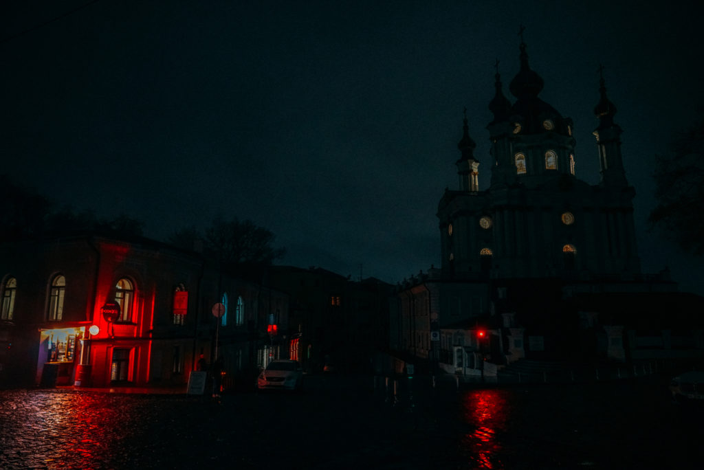 St. Andrew's Church at the Andriivskyi Descent in shadows. Image by Serhii Ristenko