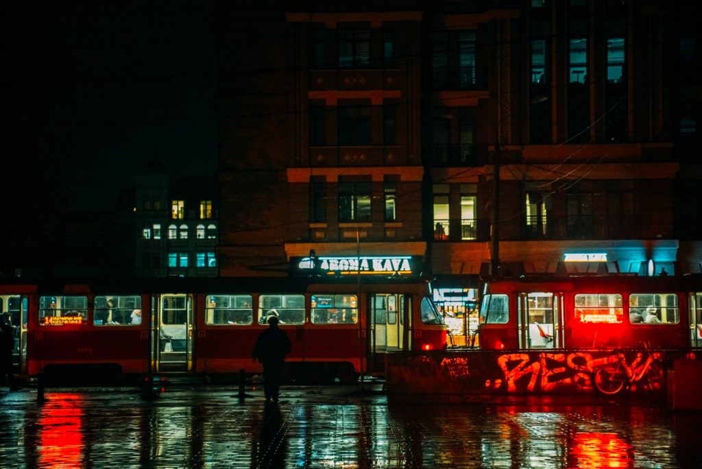 A tram at Square of Contracts in the historic Podil district. Image by Serhii Ristenko ~