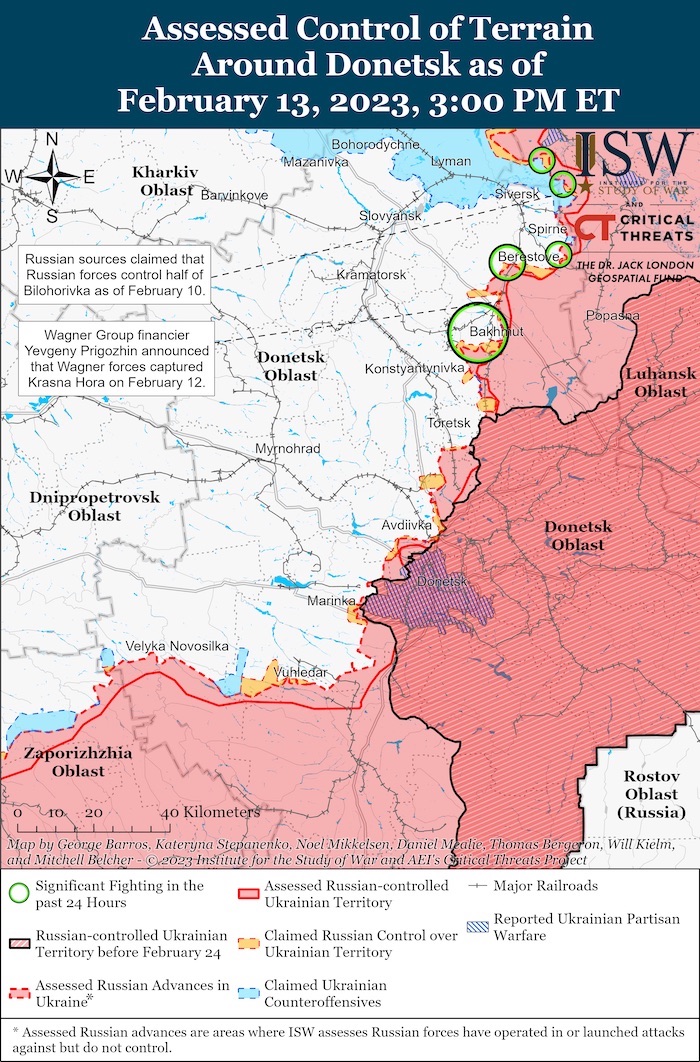 Donetsk Battle Map. February 13, 2023. Source: ISW. ~
